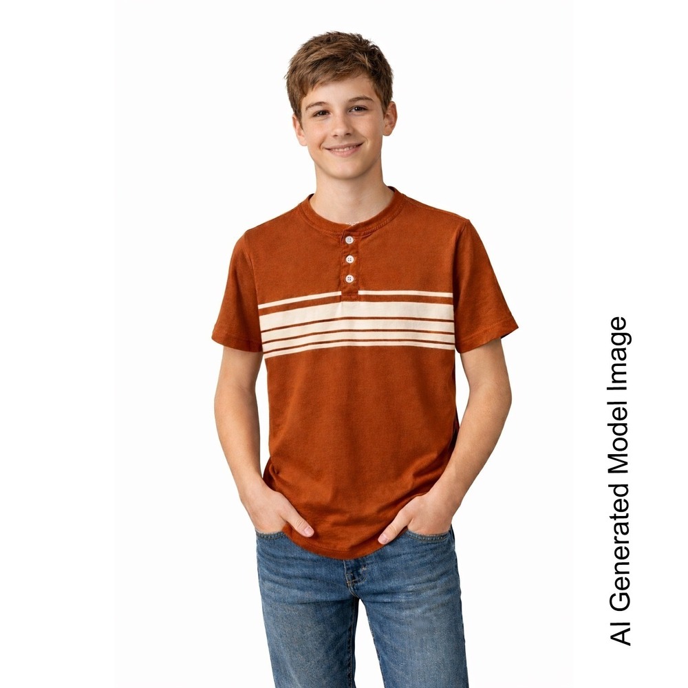 Sonoma‎ Goods For Life Boys XL Supersoft Henley Rust Orange Striped Shirt